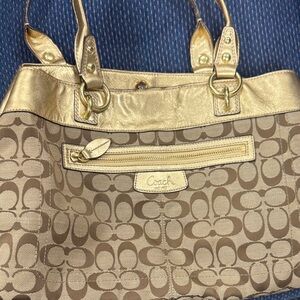 Coach Metallic Gold and Brown Signature Tote